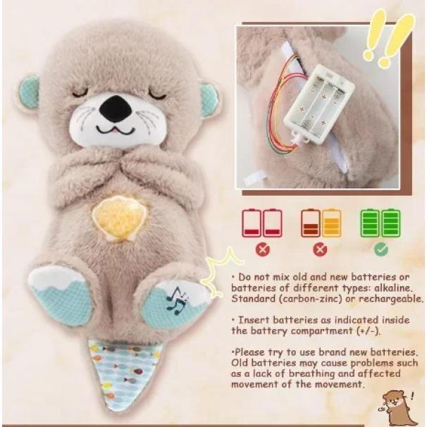 Breathing Otter Plush Toy Pet Cat Nap Sensory with Light and Sound Gift Musical Doll 30cm for Soothing Sleep