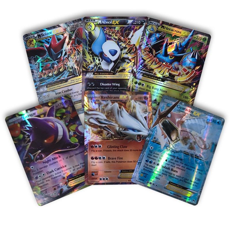 100Pcs Holo Rare Pokemon Cards Bundle EX GX VMAX Laser Card Game Boys Toy Gift, 20MEGA+80EX