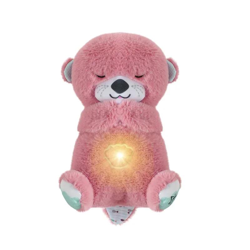 Breathing Otter Plush Toy Pet Cat Nap Sensory with Light and Sound Gift Musical Doll 30cm for Soothing Sleep