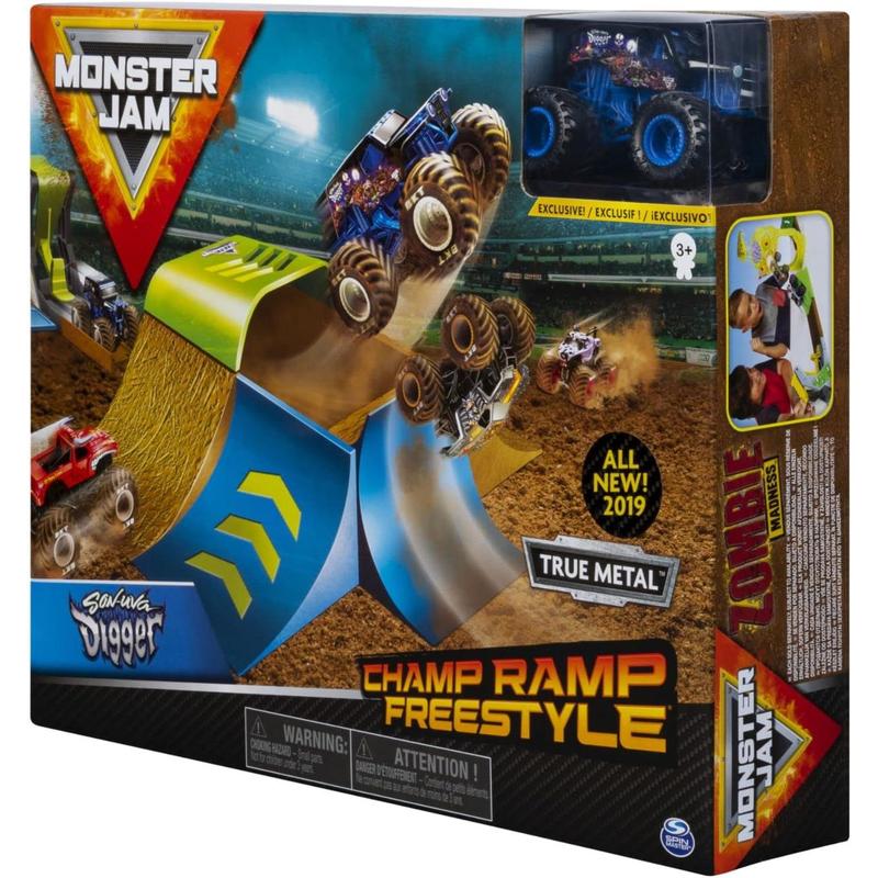 Monster Jam, Champ Ramp Freestyle Playset with Exclusive Son-uva Digger Monster Truck, 1:64 Scale Die-Cast, Kids Toys for Boys and Girls Ages 4-6+