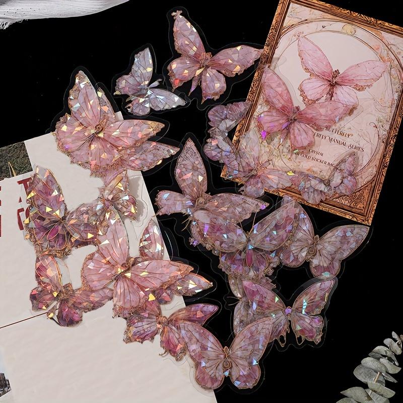 1 Pack 20pcs, pink crystal butterfly three-dimensional Butterfly Hand Account DIY Decorative Stickers Junk Journal Decor Supplies, Decoration Label Stickers, Party Favor