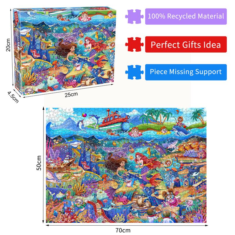 HUADADA 100 pieces of puzzles for adults,toddler puzzles，underwater fairytales, mermaid adventures, suitable for home decoration holiday gifts, family games, grandparents brainstorming