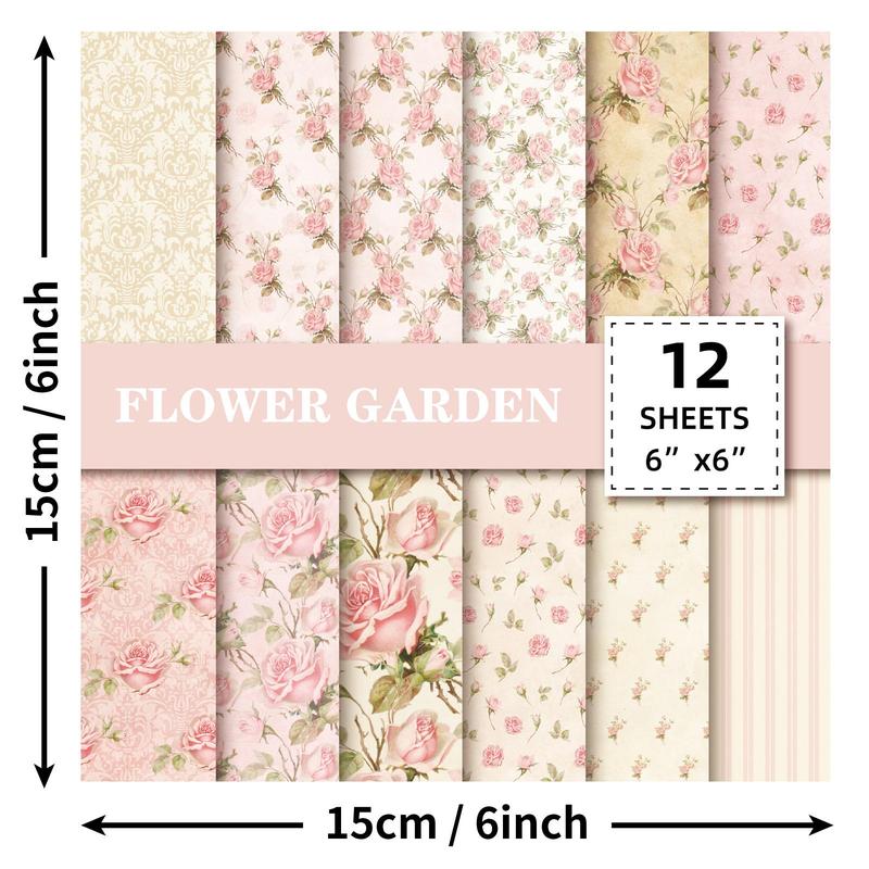 12pcs Scrapbook Decorative Paper, Flower Pattern Cuttable Diy Craft Paper Pad, Multifunctional Decorative Gift Wrapping Paper for Gift Album Journal