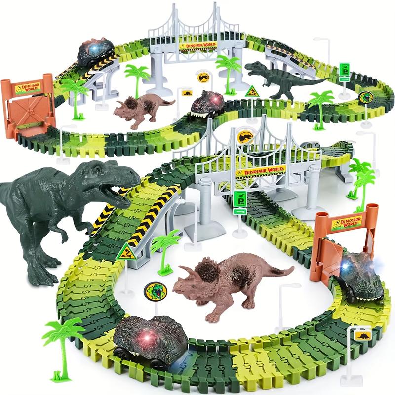 244-Piece Flexible Dinosaur Track Play Set: Create Dinosaur World Road Race for Boys, Girls, Kids, Ideal for Christmas, Halloween, Birthday Gifts