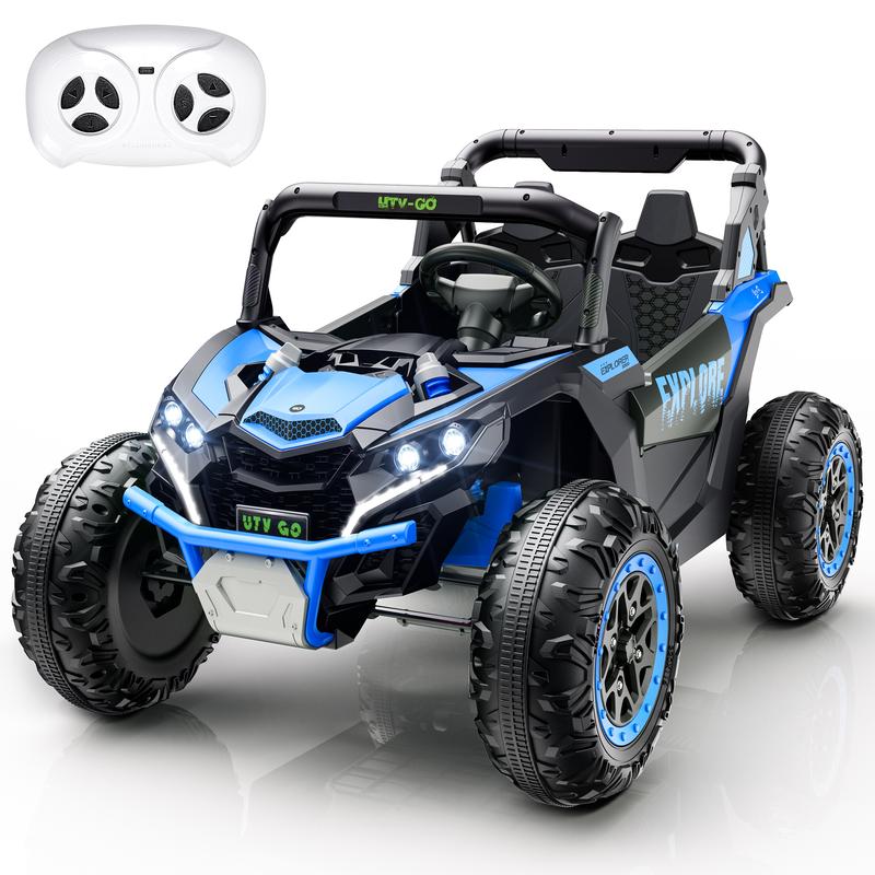 2 Seater Kids Ride on Car, Electric 4WD Off-Road UTV Truck, 7Ah Large Battery Kids Electric Car with Remote Control, Safety Belt, Horn, Music, and Lights for Kids Aged 3-8 Years Blue