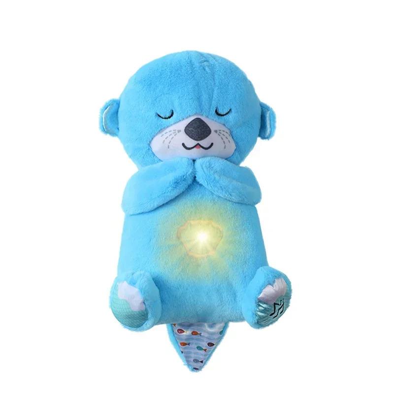 Breathing Otter Plush Toy Pet Cat Nap Sensory with Light and Sound Gift Musical Doll 30cm for Soothing Sleep