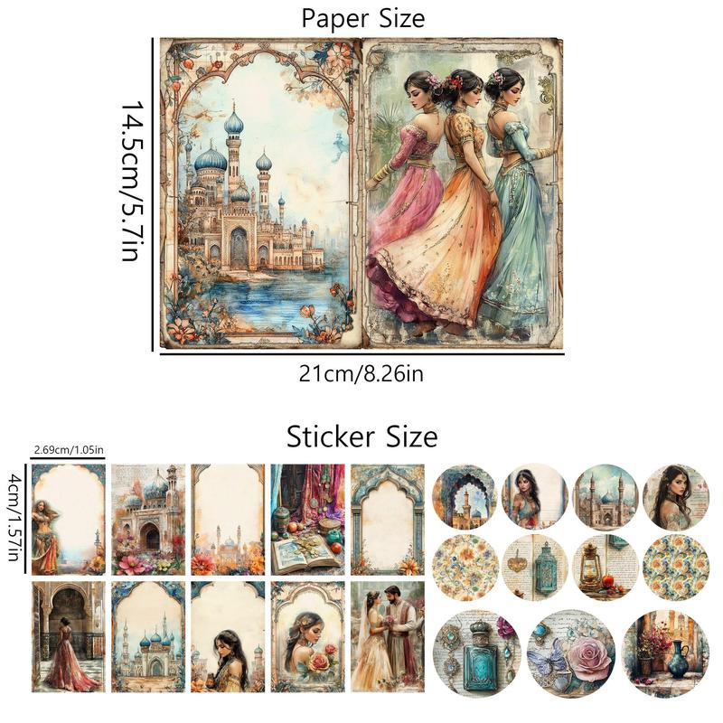 DIY Decor Paper Set with Sticker, 54pcs set Scrapbooking & Journal Making Material Paper, DIY Decorative Paper Set