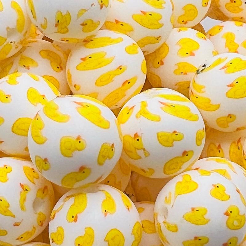 Yellow Duckie Printed 15mm Silicone Bead Set of 3