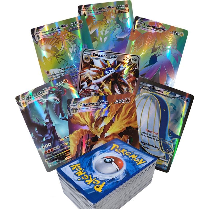 100Pcs Holo Rare Pokemon Cards Bundle EX GX VMAX Laser Card Game Boys Toy Gift, 20MEGA+80EX