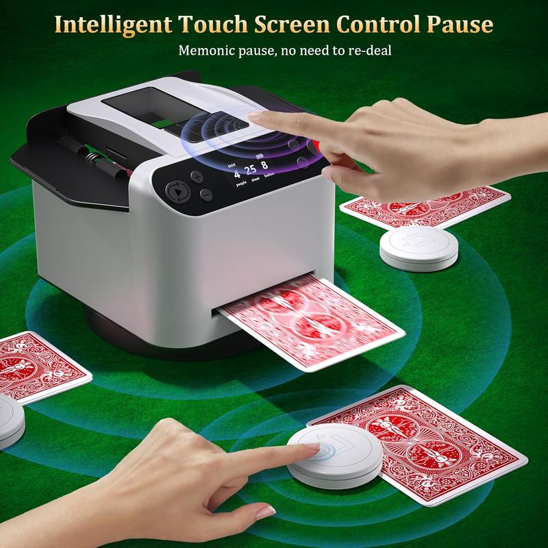 Automatic Card Shuffler and Dealer, 360° Rotating Card Dealer with Wireless Remote, 2-8 Players Playing Card Shuffler for UNO, Poker, Texas Hold'em, Monopoly Deal, Blackjack and Maverick Cards