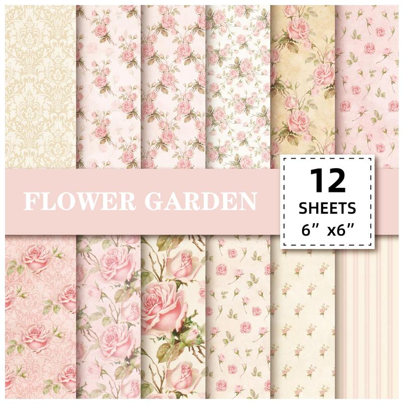 12pcs Scrapbook Decorative Paper, Flower Pattern Cuttable Diy Craft Paper Pad, Multifunctional Decorative Gift Wrapping Paper for Gift Album Journal