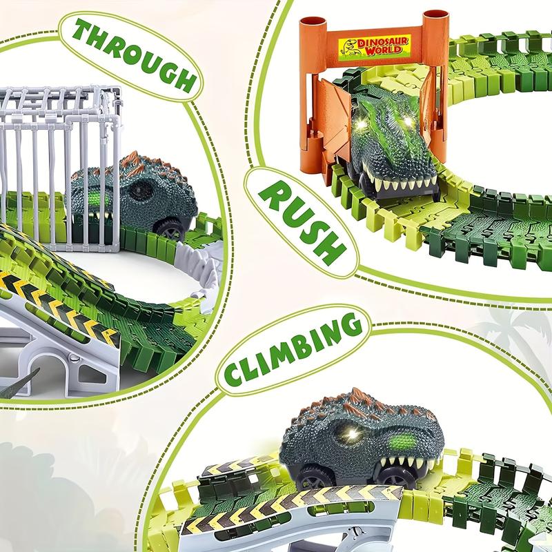 244-Piece Flexible Dinosaur Track Play Set: Create Dinosaur World Road Race for Boys, Girls, Kids, Ideal for Christmas, Halloween, Birthday Gifts