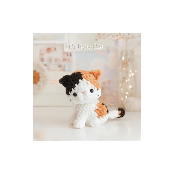 Sitting Baby Cat low sew crochet, kitten amigurumi, black and white, calico, tabby, Siamese cat