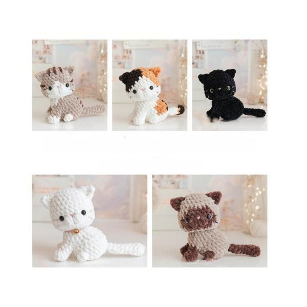 Sitting Baby Cat low sew crochet, kitten amigurumi, black and white, calico, tabby, Siamese cat