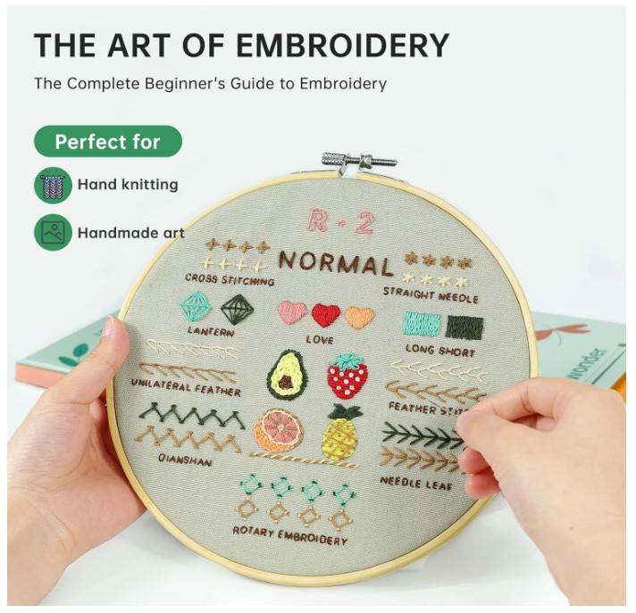 4 Stage Embroidery Kit for Beginners Adults, Easy to Learn 38 Different Stitches from Instruction & Video, Needlepoint Kits for Adults with Stamped Embroidery Patterns.