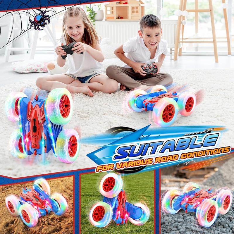 Spider Remote Control Car Toy for Kids 3-12 RC Cars with Strip Lights Toys for 4 5 6 7 8 9 10 Year Old Boys Girls 360Flip Rechargeable Stunt Car Easter Birthday Gift for Boy Kid Age 4-7