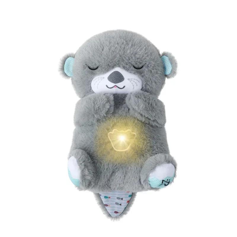 Breathing Otter Plush Toy Pet Cat Nap Sensory with Light and Sound Gift Musical Doll 30cm for Soothing Sleep