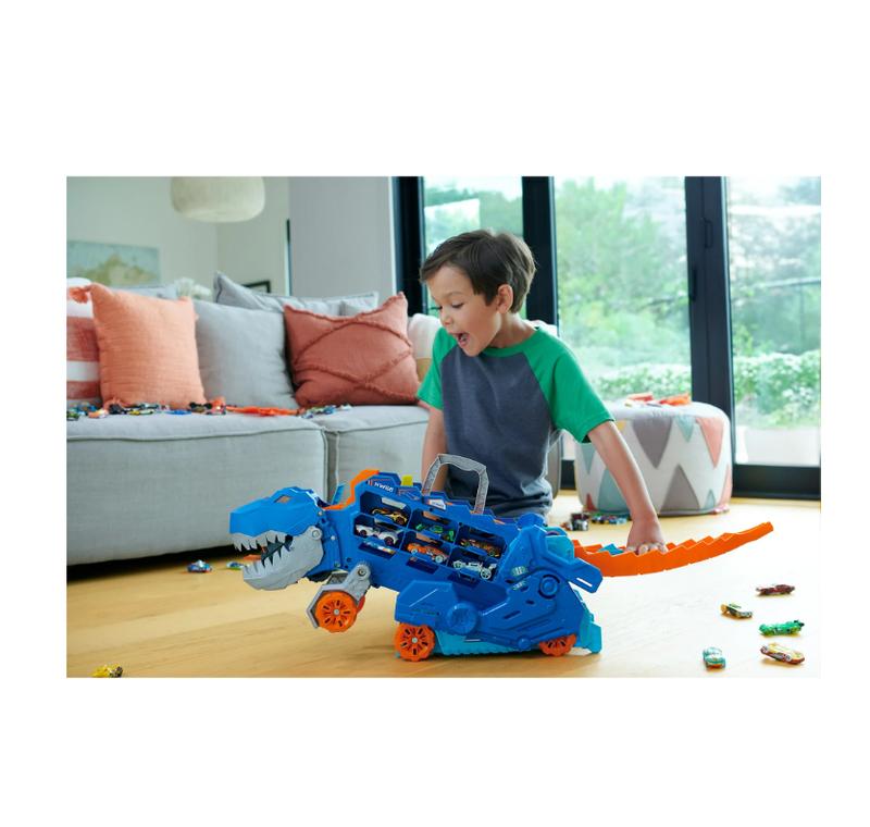 Hot Wheels City Ultimate Hauler, Transforms into a T-Rex with Race Track, Stores 20+ Cars, Kids 4Y+