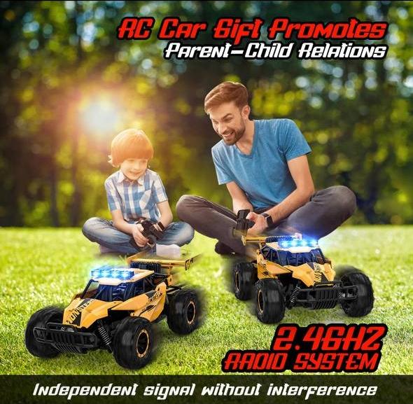 BLUEJAY Remote Control Car - 2.4GHz 33km h RC Car Toy, 1:12 High Performance RC Truck Off-road with LED Lights and Rechargeable Battery for Adults Kids Toys 1-12 Years Old Kids Gift