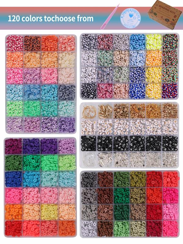 120-grid Beaded Kit, Colorful Soft Clay Beads & Letter Beads & Elastic Thread, Diy Jewelry Making Supplies for Bracelet & Necklace Making, Perfect for Women Girls