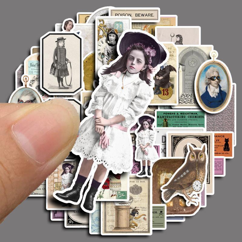 50pcs Retro Style Sticker, Waterproof Scrapbooking & Journal Making Material Paper, DIY Decorative Sticker For Stationery Computer Water Bottle