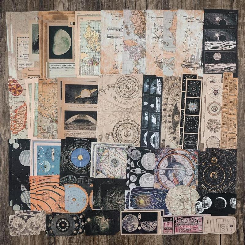 Vintage Scrapbooking Kit, 200pcs set Space Themed Scrapbooking & Journal Making Paper, DIY Decorative Paper for Scrapbooking & Journal Making