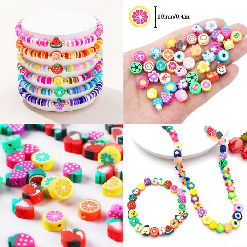 1000PCS Polymer Clay Beads Bracelet Making Kit - 24 Unique Styles Including Fruits, Flowers, Animals, Hearts, and More, for DIY Jewelry, Necklaces, Earrings, Keychains, and Craft Projects