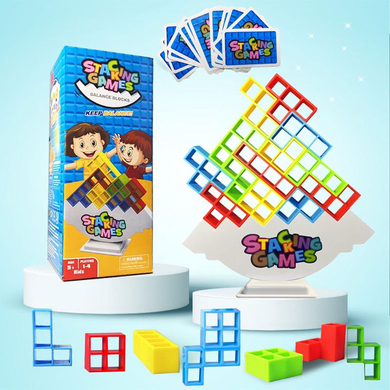 Aiqriwv 48 Pcs Tetra Tower Game, Stack Attack Game, Tetra Tower Stacking  Game, Team Tower Game for Kids & Adults, Balance Stacking Blocks Game, Board Games for 2 Players+ Family Games, Parties, Travel, Team Building Blocks Toy