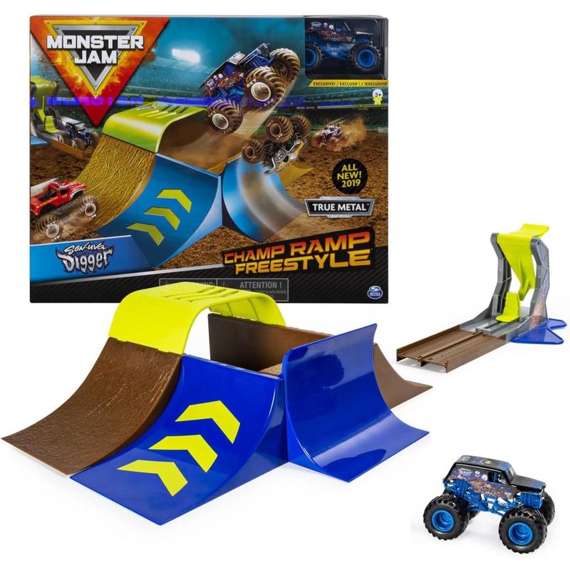 Monster Jam, Champ Ramp Freestyle Playset with Exclusive Son-uva Digger Monster Truck, 1:64 Scale Die-Cast, Kids Toys for Boys and Girls Ages 4-6+