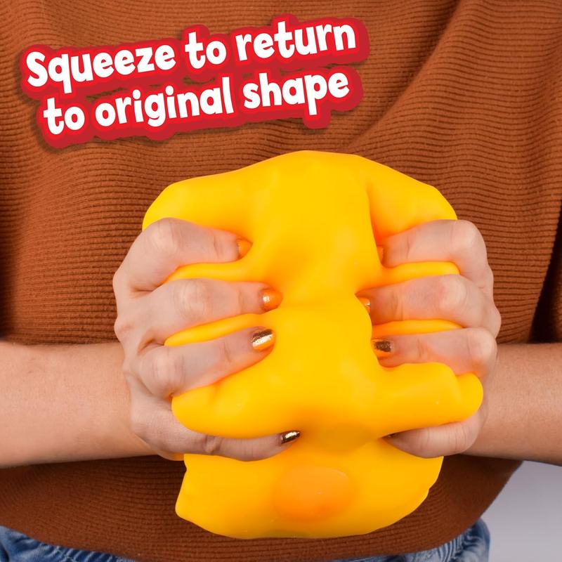 Giggle Zone Squeeze Cheese - Extra Large Squishy Cheese Block | Gag Gifts Funny Adult | 4.25 Inch Giant Stress Ball | Fidget Sensory Toy for Kids - Sunny Days Entertainment