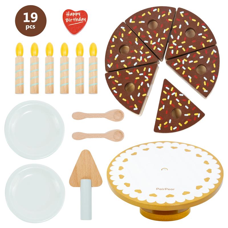 PairPear Birthday Party Cake Playset for Kids,Wooden Toys Play Food