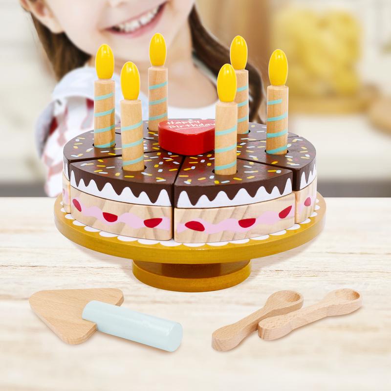 PairPear Birthday Party Cake Playset for Kids,Wooden Toys Play Food