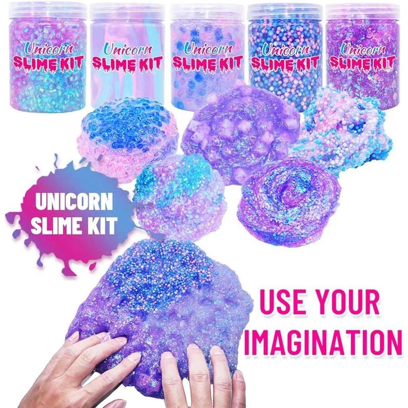 Unicorn Slime Kit for Girls 4-12,Supplies Makes Butter Slime,Candy Confetti Slime,Glimmer, Foam Jelly Cubes Slime Party Favors for Kids