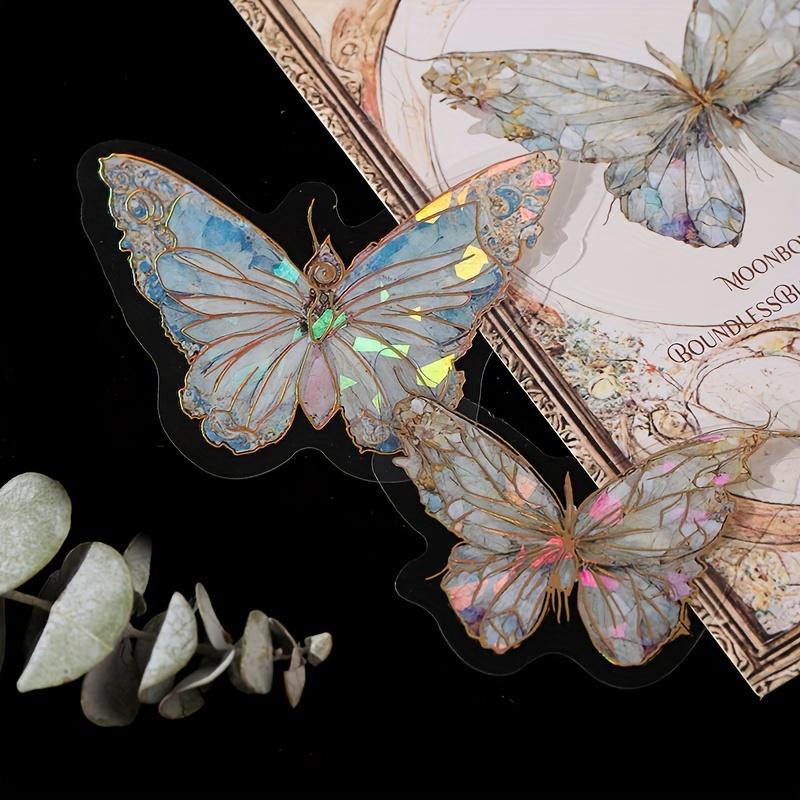 1 Pack 20pcs, pink crystal butterfly three-dimensional Butterfly Hand Account DIY Decorative Stickers Junk Journal Decor Supplies, Decoration Label Stickers, Party Favor