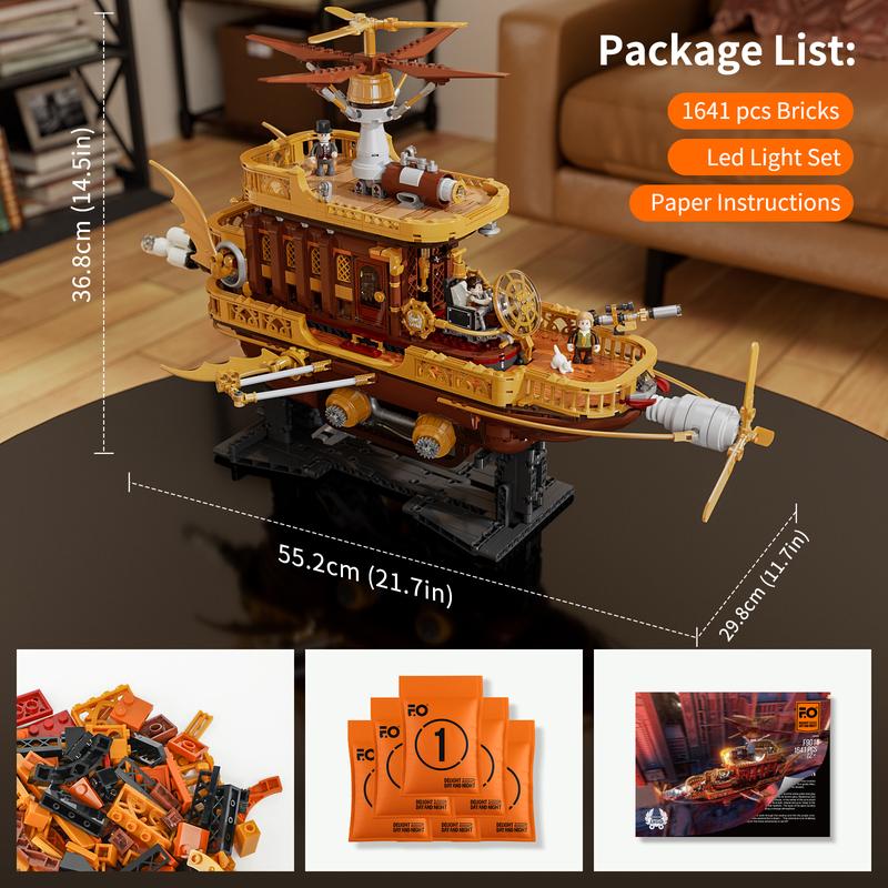 FUNWHOLE “Light Catcher”Steampunk Airship - 1641 PCS  Construction Building Model Relief Toys Gift Set for for Boys and Girls age 18+ buildingbrickset