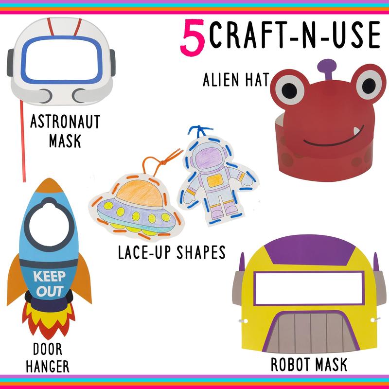 20 Crafts in a Box - Simple Space Paper Crafts for Kids Ages 3-8 - Low Mess - Easy to complete crafts with little help