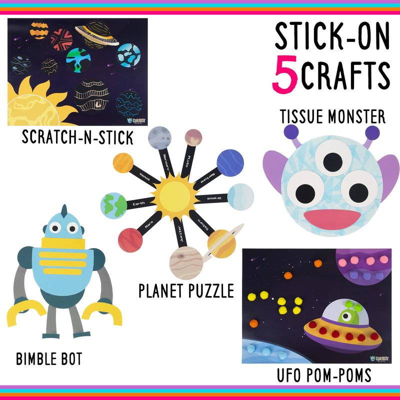 20 Crafts in a Box - Simple Space Paper Crafts for Kids Ages 3-8 - Low Mess - Easy to complete crafts with little help