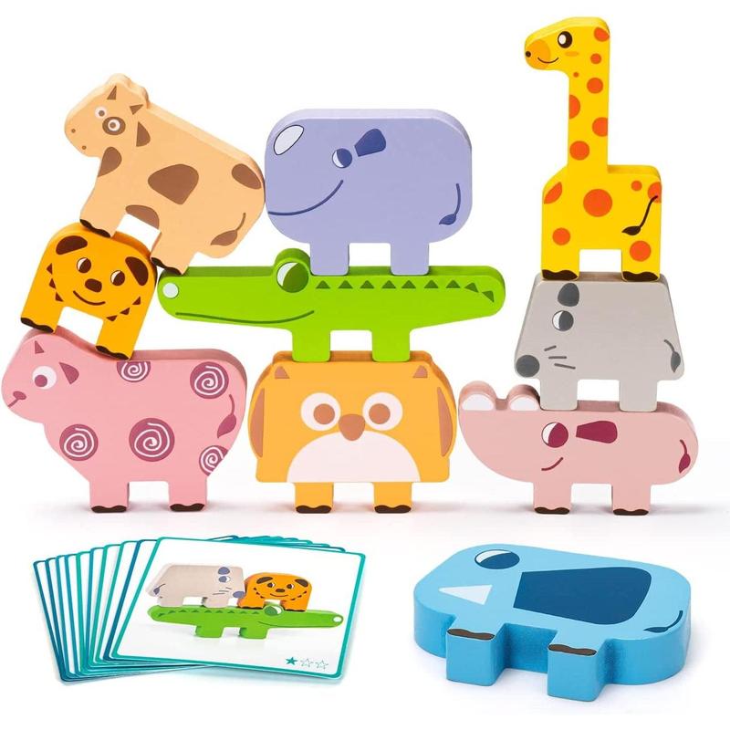 Montessori Toys for Kids, Wooden Stacking Building Blocks Construction Preschool Educational Gifts for Boys Girls