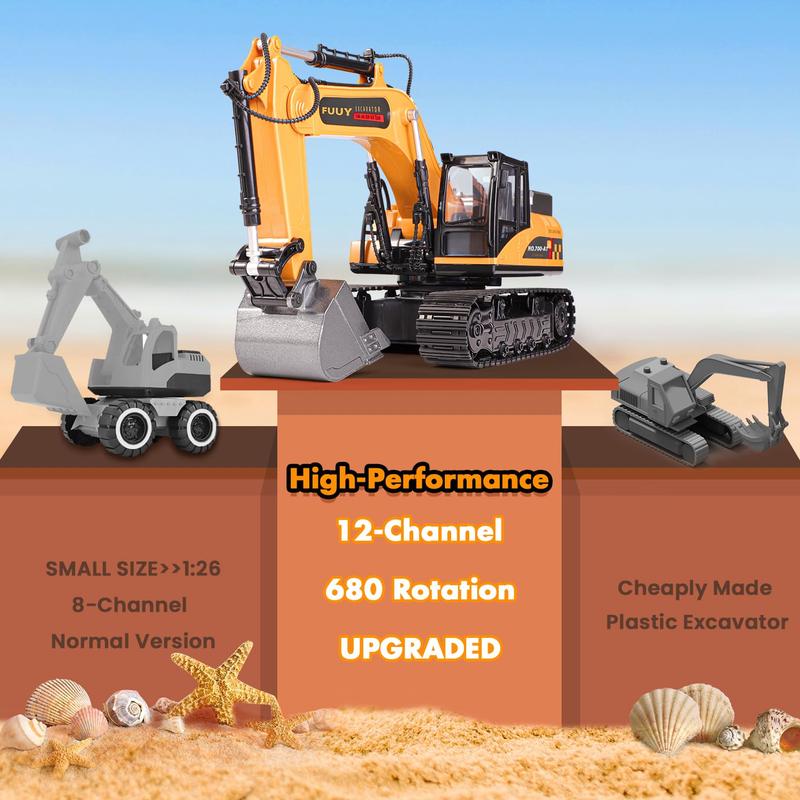 RC Construction Excavator Toy for Kids - 2.4GHz Remote Control, 680° Rotation, Realistic Lights & Sounds, Rechargeable Battery, Multi-Function Operation, Perfect for Indoor & Outdoor Play,Ideal Gift for Boys and Girls Ages 3+