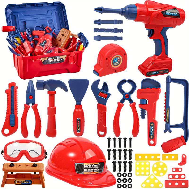 Kids Tool Set, 53 Pcs Toddler Tool Kit with Tool Box & Electronic Toy Drill, Pretend Play Construction Toy for Boys Girls