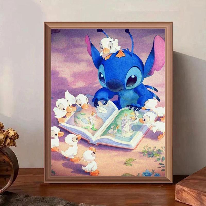 Disney Stitch & Duck Pattern DIY Diamond Arts Colorful Painting Kit without Frame, 5D Diamond Decor Painting by Numbers Kit, DIY Wall Art Decor