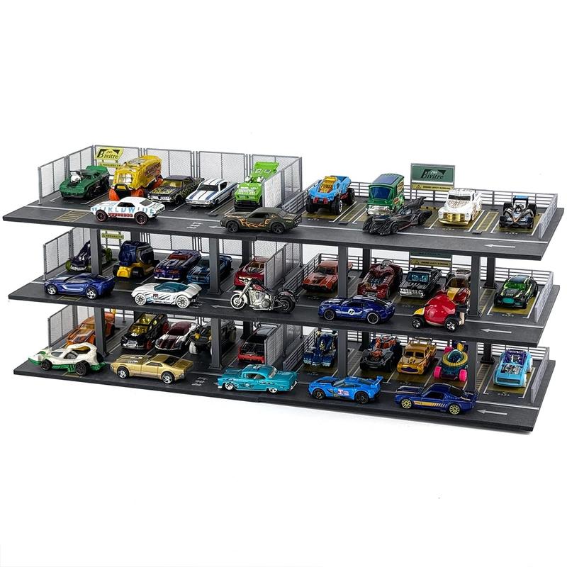 Hot Diecast Wheels Display Case - 1 64 Scale Die-cast Model Car Organizer, Hot Diecast Wheels Parking Garage Dioramas with 15 Parking Spaces