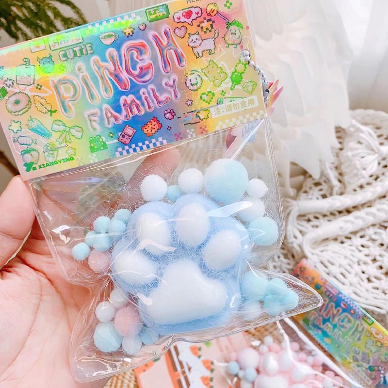 Cartoon Kawaii Plush Cat Paw PU Slow Rebound Toy Creative Fidgeting Pinching Fingertip Toy Kids Stress Relief Toy Cute Girl Gift