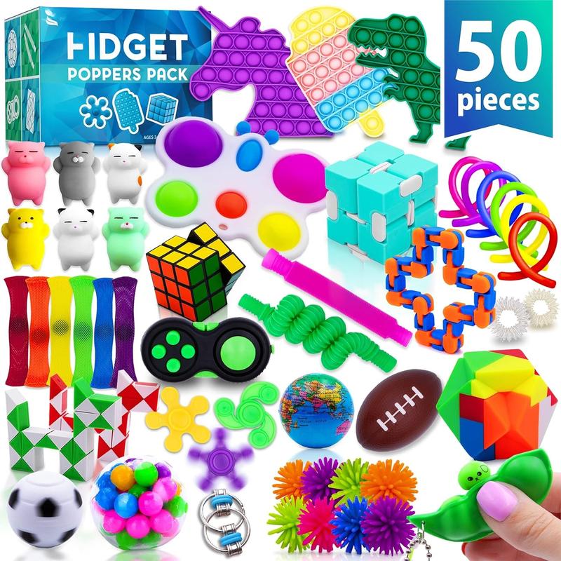 50 count Fidget Toys Pack - Stocking Stuffers for Kids, Gifts for Kids, Party Favors - Adults Stress Relief Sensory Toy - ADHD Toys Bulk for Classroom Treasure Box Prizes - Pop Its