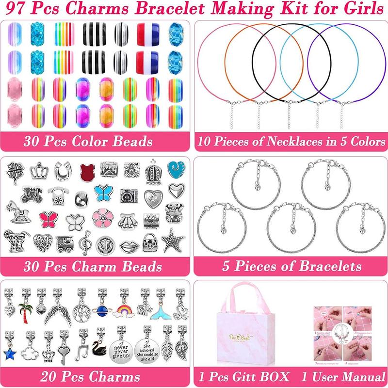 97pcs DIY Jewelry Making Kit, Unicorn & Mermaid Design Charm Beaded Bracelet Necklaces Making Kit, DIY Jewelry Making Supplies For Girls