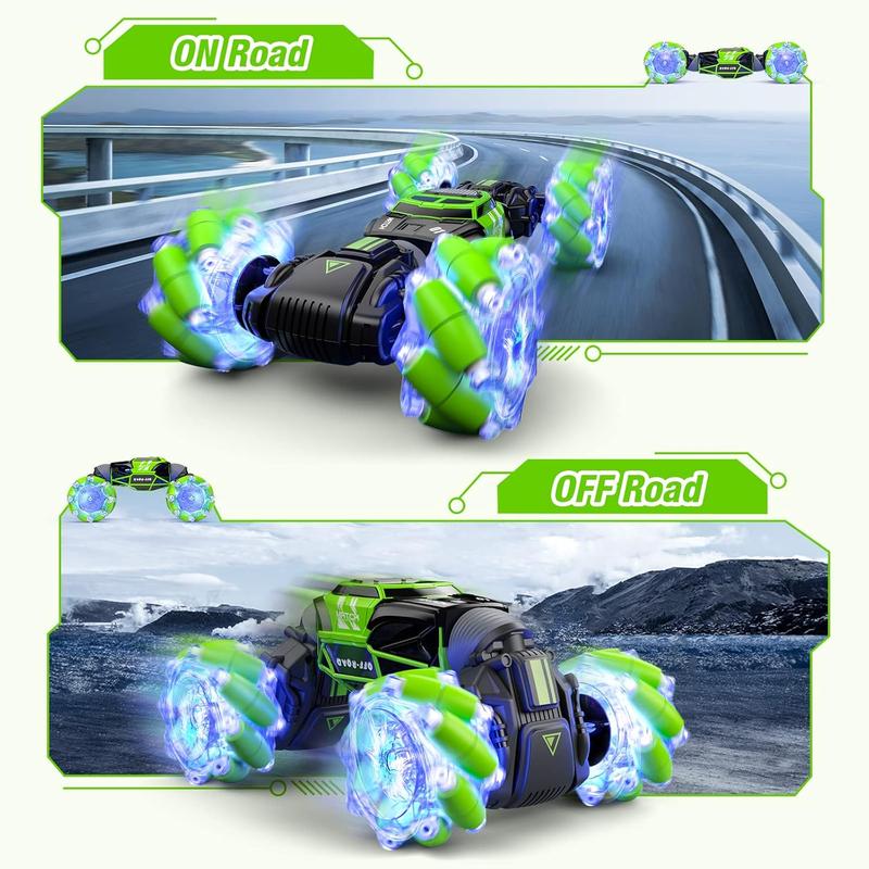 LED Gesture Rc Car, 4WD Transform Remote Control Gesture Sensing Car, Double Sided 360? Rotating Off Road Stunt Car with Lights, Toy Car for 6-12 Year Old Boys & Girls