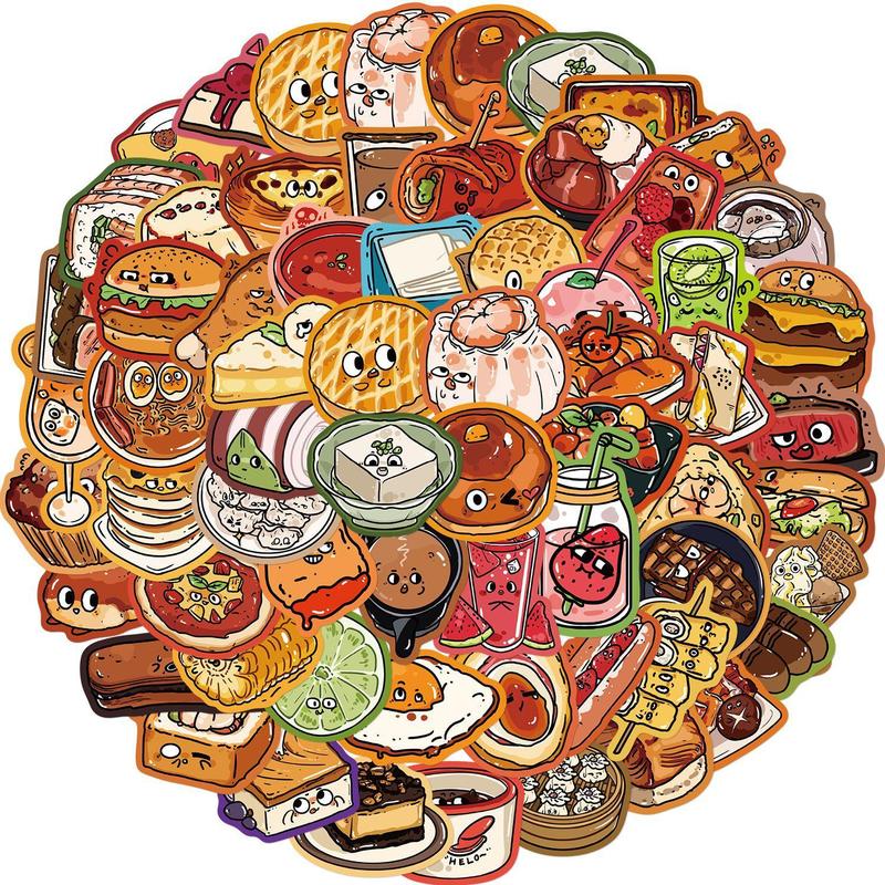 Food Series Sticker, 62pcs set Cute Cartoon Food Pattern Decorative Sticker, DIY Decals for Water Bottle, Laptop, Phone Case, Scrapbooking, Journal Making