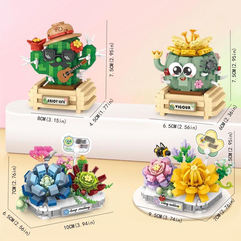 Flower Bouquet Building Blocks, 1 Set Cute Potted Flower & Plant Building Blocks, Unique Desktop Decoration for Home & Office