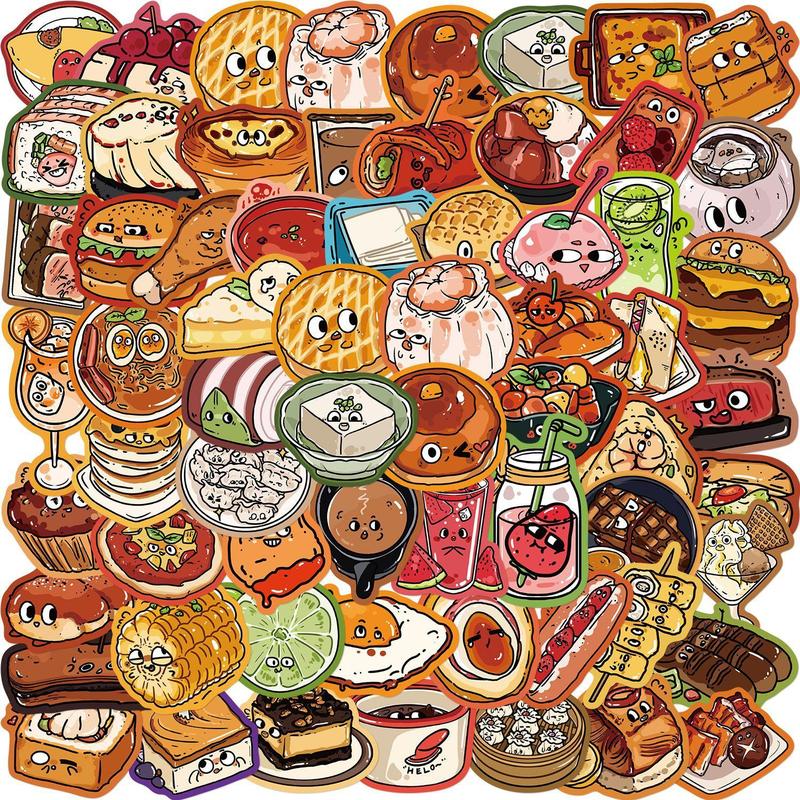 Food Series Sticker, 62pcs set Cute Cartoon Food Pattern Decorative Sticker, DIY Decals for Water Bottle, Laptop, Phone Case, Scrapbooking, Journal Making