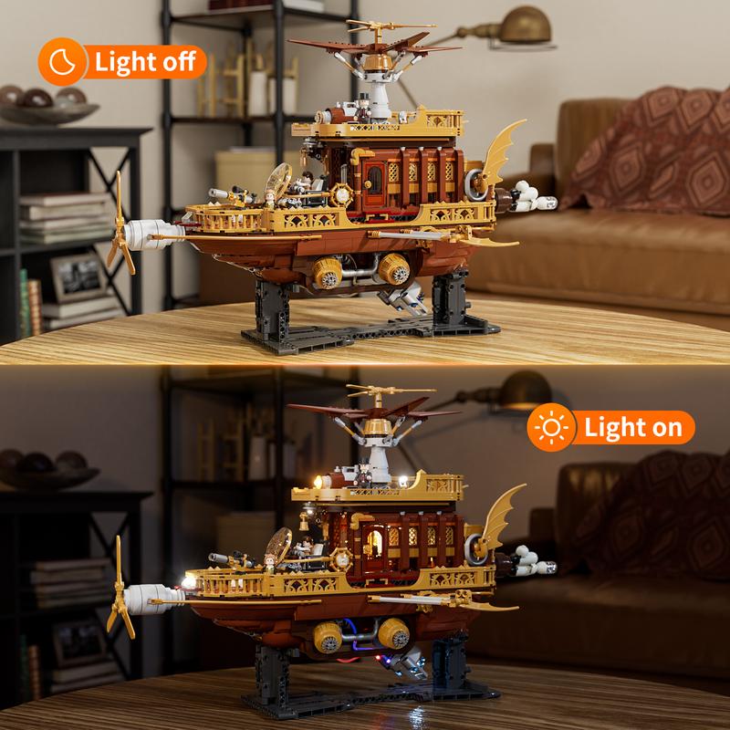 FUNWHOLE “Light Catcher”Steampunk Airship - 1641 PCS  Construction Building Model Relief Toys Gift Set for for Boys and Girls age 18+ buildingbrickset